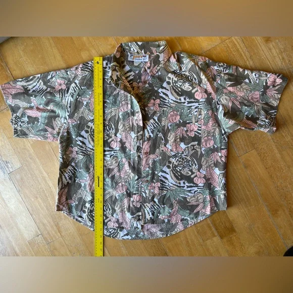 Just Cristina Floral and Tiger Print Shirt Vintage 90s beach BoHo - Picture 3 of 14